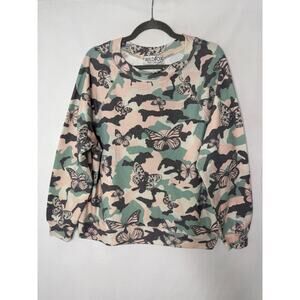 Wildfox Pullover Sweatshirt Butterfly Camo Soft Athleisure Long Sleeve NWT Med